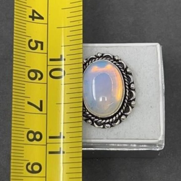 BOGO Stunning White Opal & German Silver Size 8 RING calming & healing powers - Picture 4 of 5
